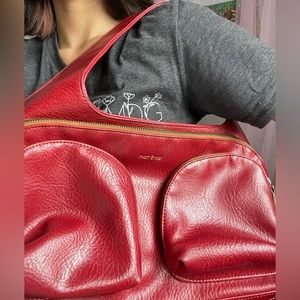 Matt & Nat Vegan Leather Red Double Pocket Medium Shoulder Bag